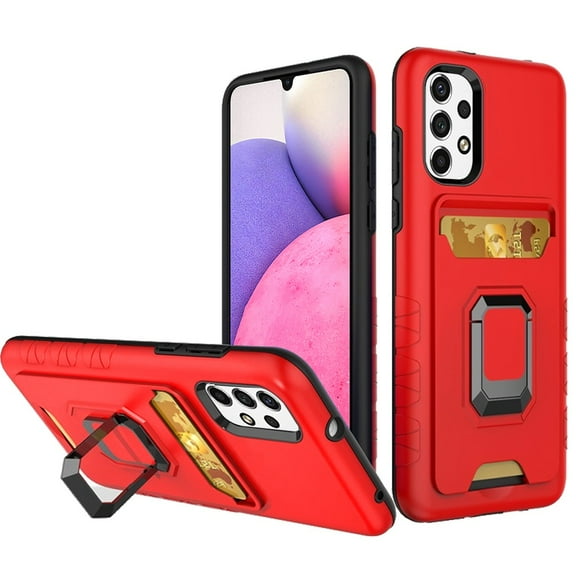 Phone Case for Samsung Galaxy A33 5G Wallet Case Designed with Credit Card ID Holder Stand Kickstand Ring Heavy Duty Hybrid Armor Cover for Galaxy A33 5G - Red