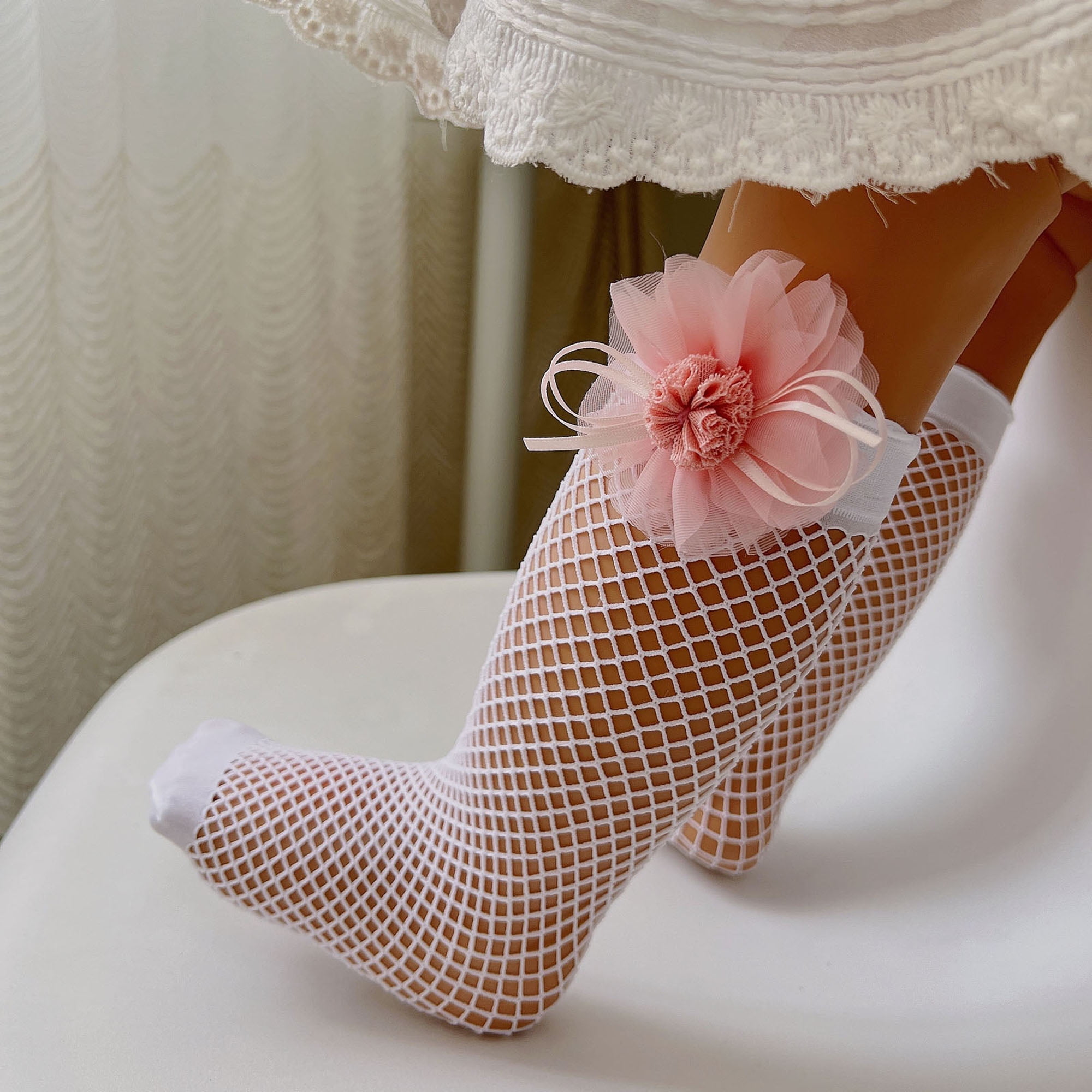 Jkerther Kids Baby Girl Socks Fishnet Stockings Tights Mesh Fancy Dress  Socks with Bow 