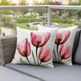 thumbnail image 4 of Pink Tulips Pillow Covers 2 Pack Watercolor Flower Pillowcase Waterproof Outdoor Throw Pillow Cover for Patio Garden Square Cushion 26”x26”, 4 of 9