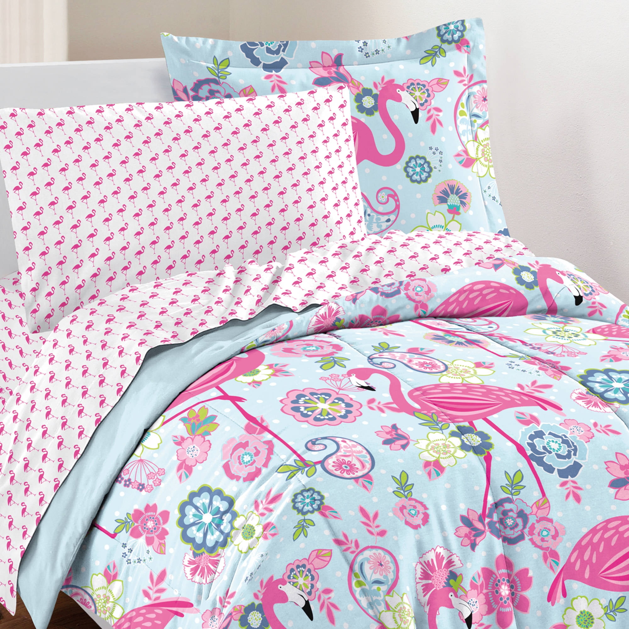 Bag Bedding Set W Reversible Comforter, Flamingo Bedding Twin
