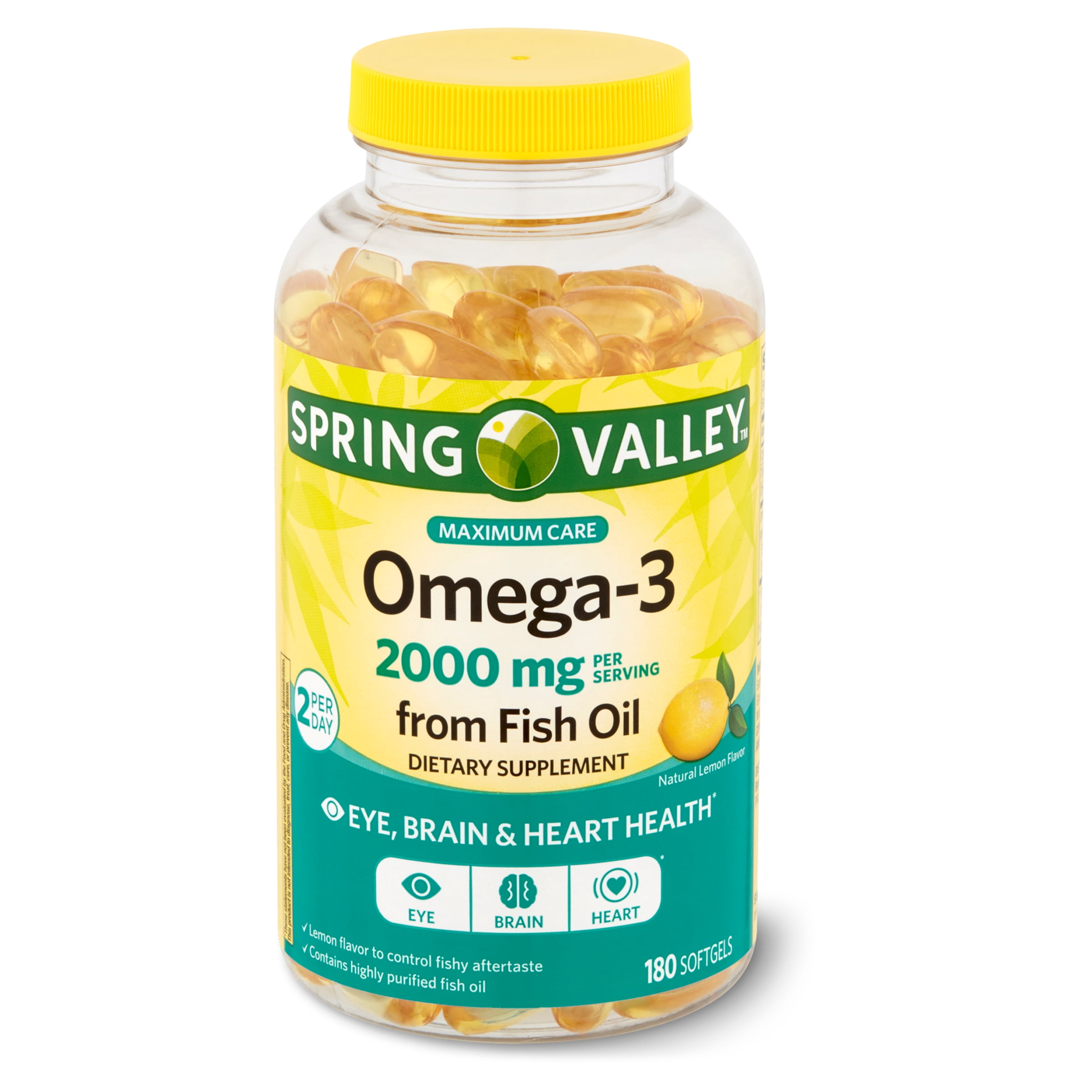 Spring Valley Omega-3 from Fish Oil Maximum Care Softgels, 2000mg, 180 Count