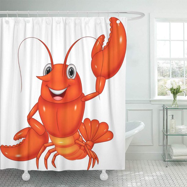 SUTTOM Antenna Red Adorable Cartoon Lobster Waving on White Shower