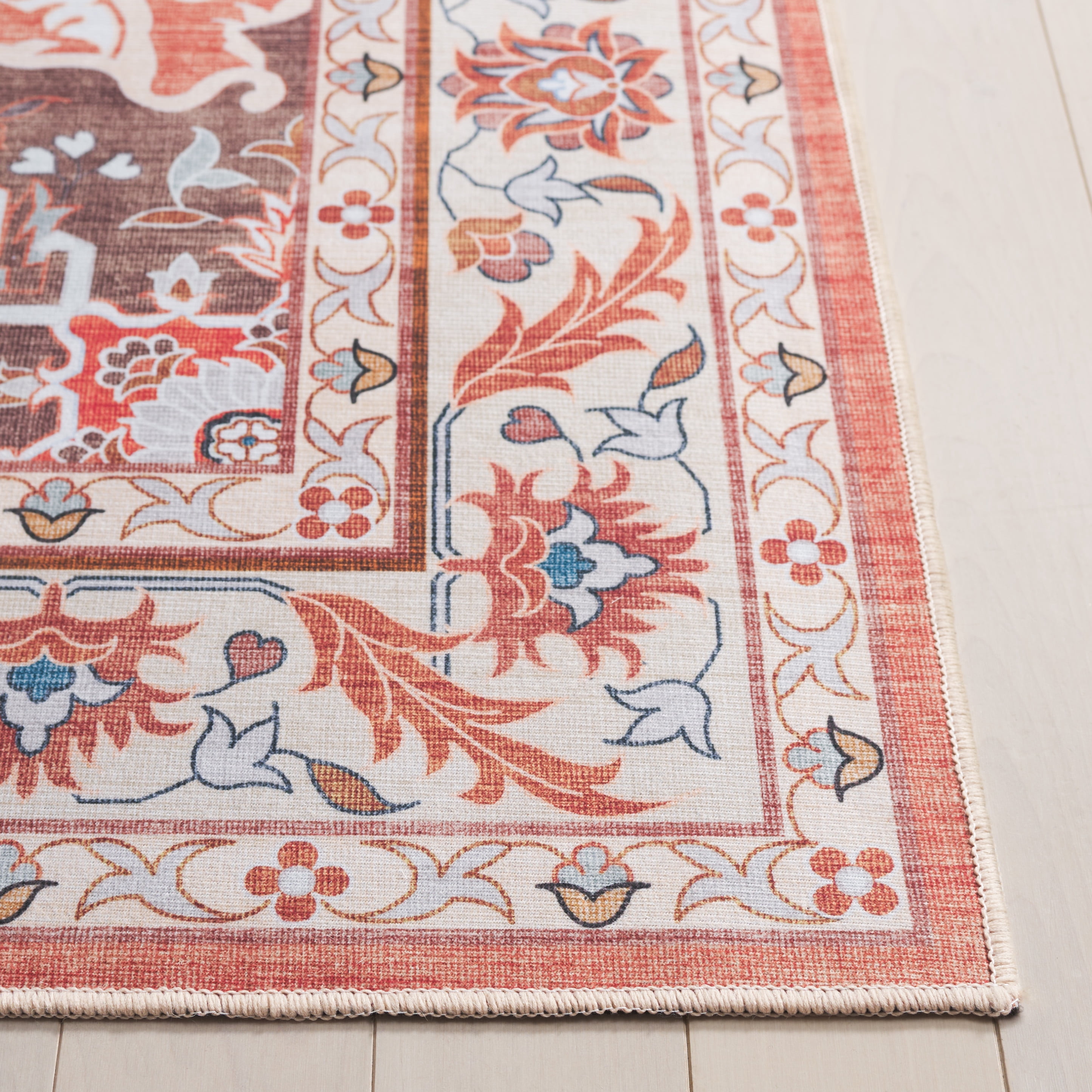 SAFAVIEH Tucson Luvina Oriental Machine Washable Area Rug, Rust/Ivory, 5' x 8'