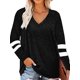 thumbnail image 4 of Sonducket Camiseta de mujer a rayas de manga larga básica con cuello en V blusa suelta informal Prendas para la parte del cuerpo Negro L, 4 of 6