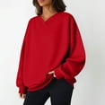 thumbnail image 2 of WTOBBY Women's Fashion Casual Solid Color Long Sleeve V-Neck Sweatshirt Top, Comfortable Pullover for Women, Soft Material Ideal for Lounge and Casual Outings,Red L, 2 of 5