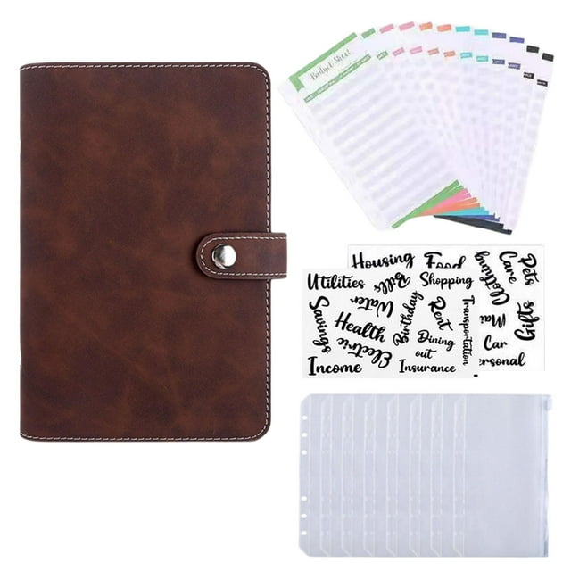 Coupon Organizer Lose Leaf Cash Binder Cash Envelopes Binder Wallet for Students Dark Brown