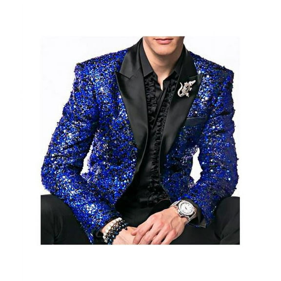 Men's Glitter Sparkly Royal Black Sequin Paisley Dinner Jacket Tuxedo By Alberto Nardoni Brand Designer