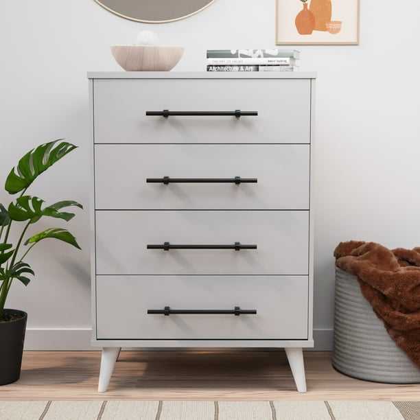 Rest Haven Mid-Century Modern 4 Drawer Dresser, White - Walmart.com