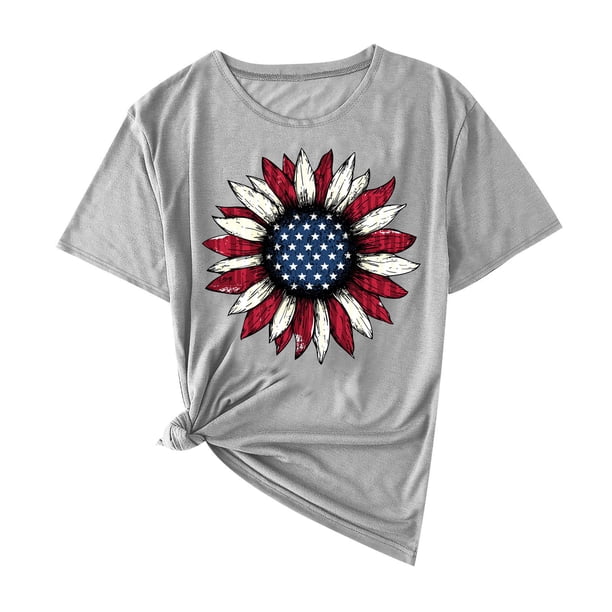 Camisas de Manga Corta para las Mujeres Moda Casual Impresión Cuello Redondo Suéter Tee Blusas