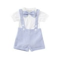 thumbnail image 2 of Toddler Baby Boys Summer Solid Color Bow Printed Romper + Suspenders Suit Boys Baby Boys Gentleman Outfits Boys Pants Wedding Tuxedo, 2 of 9