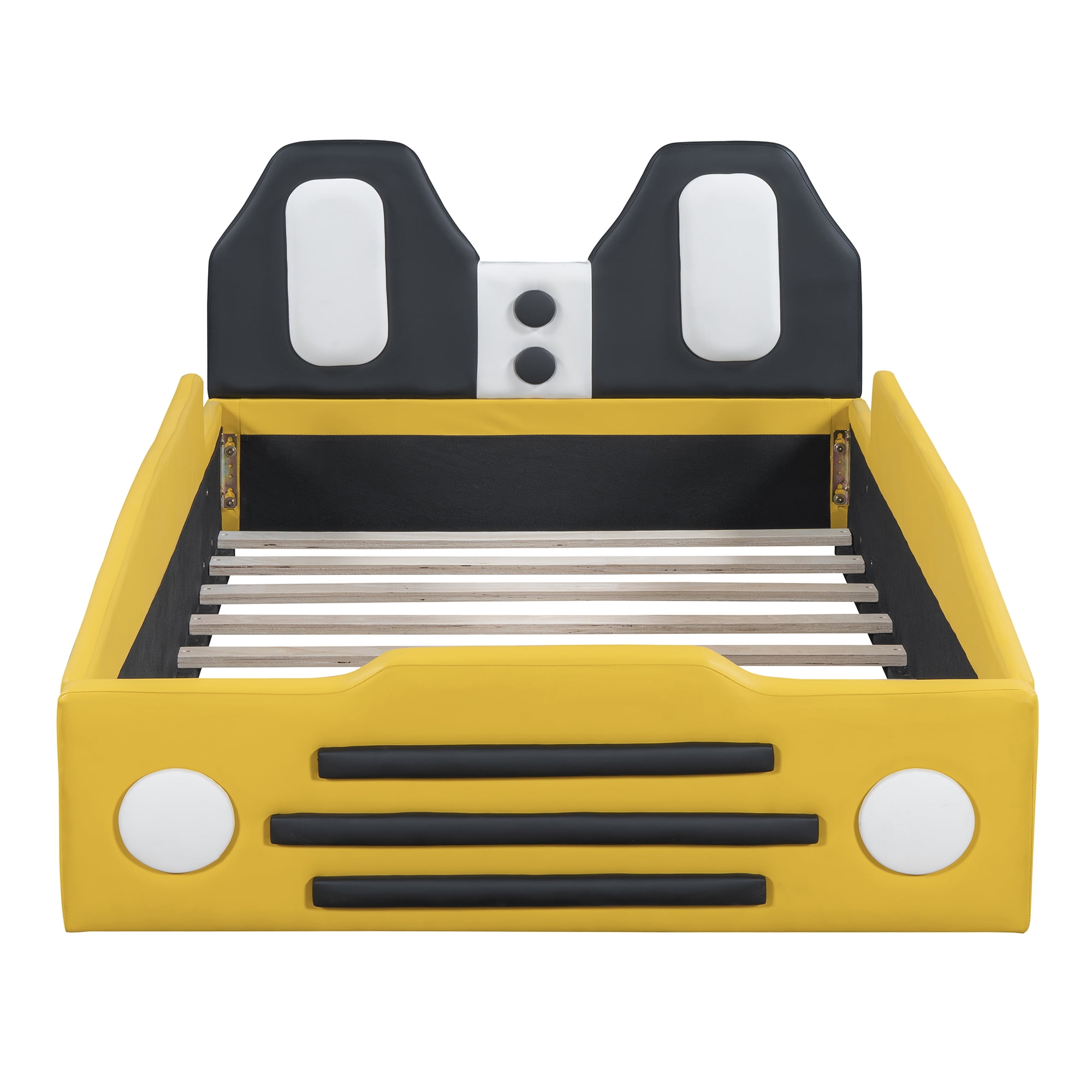Bed Frame Twin Size Race Car-Shaped Platform Bed with Wheels,Yellow