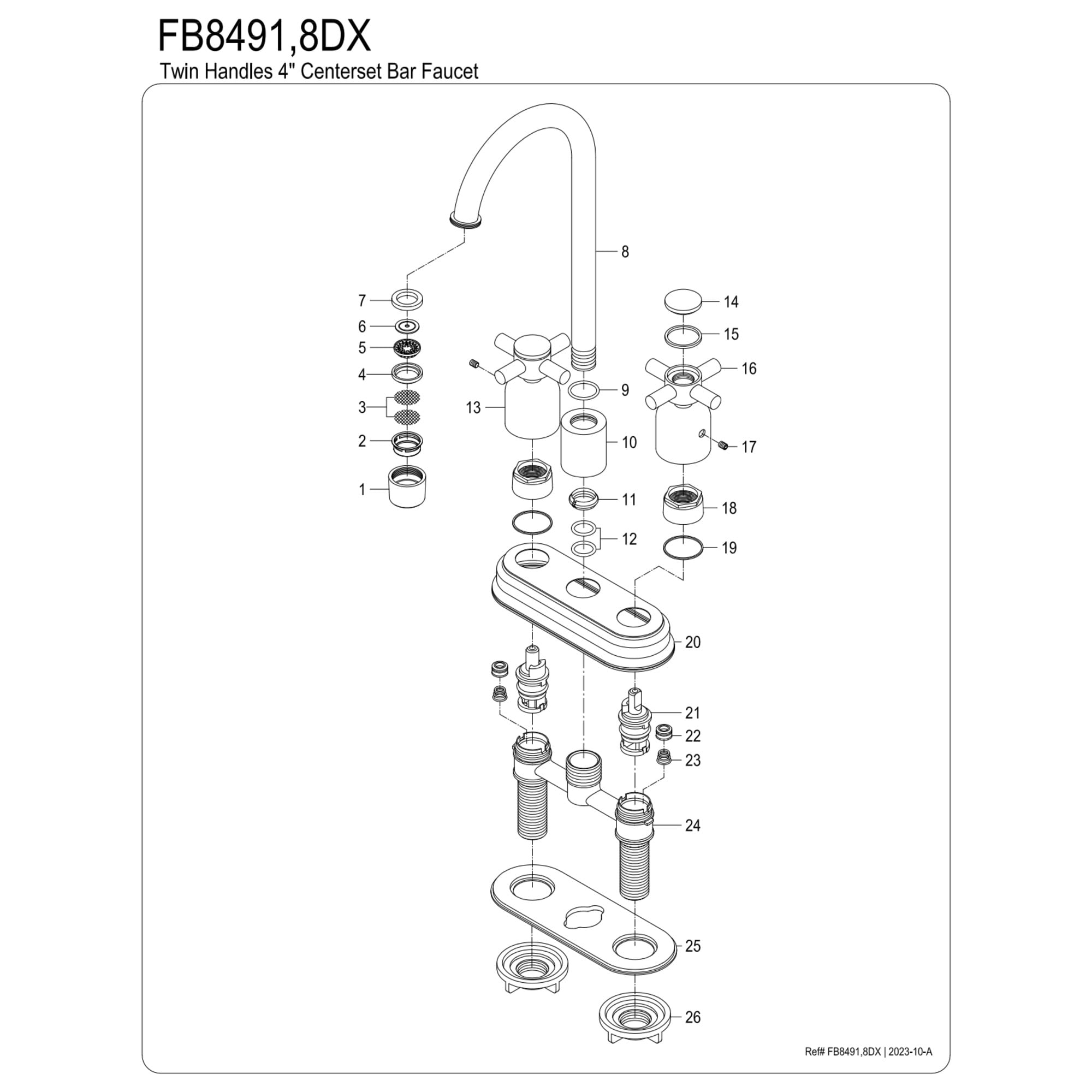 Kingston Brass FB8498DX Concord Double-Handle 4" Centerset High-Arc Bar Faucet, Brushed Nickel