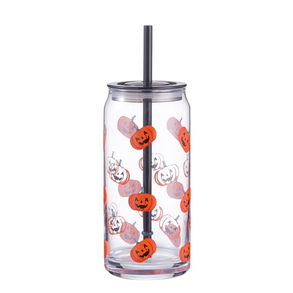 Glass 20 oz Can Sipper Halloween Pumpkin