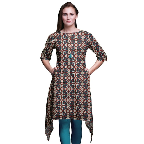 Bimba Blue Paisleys Paisley Printed Tops For Women Asymmetric Kurti Summer Dress For Girls Large