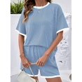 thumbnail image 4 of Women 2 Piece Shorts Set Casual Summer Outfits Ribbed Loose Short Sleeve Matching Lounge Sets Light Blue L, 4 of 8