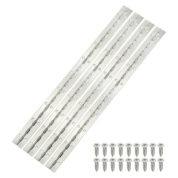 Bisagras continuas de 18 pulgadas y piano, 4 piezas de bisagra continua de acero inoxidable para puerta de gabinete de barco, caja de muebles, plata