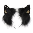 thumbnail image 3 of Diadema con orejas de lobo rojo, accesorios para cosplay, banda para el cabello oscura, tocado, horquilla, negro oscuro, 3 of 6