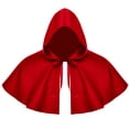 thumbnail image 2 of BFHHYA Little Red Riding Hood Cape Womens Short Hooded Cloak with Front Bow Tie Solid Color Flowy Shawl Cloak for Halloween Party Photo Shooting, 2 of 4