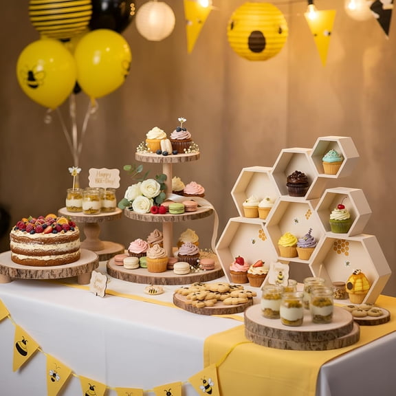 12 Pcs Wooden Rustic Cake Stand Set with  Cupcake Tower for Wedding Tea Party