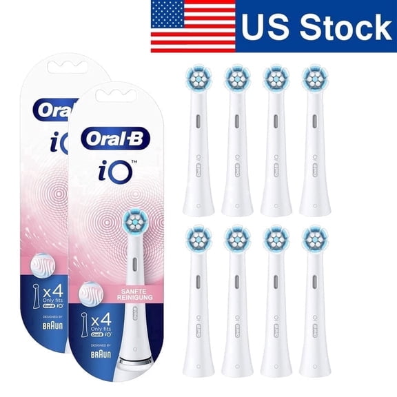 iO Gentle Cleaning Toothbrush Replacement Heads (White - 8 Count ) Compatible with Oral B Electric Toothbrush,(Work with iO Series Handle Only)