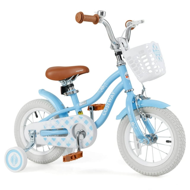 Costway Vélo 12 Pouces pour Enfant de 3 à 4 Ans avec Frein avant à Main Bleu