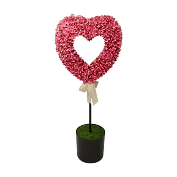Valentine's Day Heart Shaped Topiary Indoor Outdoor Decoration, 31.5" Boxwood Topiary with Bow, Pink Heart Boxwood Topiary Trees Artificial Outdoor Spring Decor