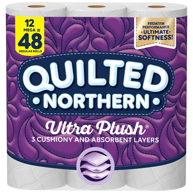 Quilted Northern Ultra Plush Papier Hygiénique 3 Plis, 12 Méga Rouleaux 48 Rouleaux Réguliers