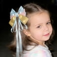 thumbnail image 4 of JoyBowie 4pcs 12 Inch Pastel Satin Hair Bows for Girls, 5 Inch Ribbon Clips for Kids Party Daily Hairstyles, 4 of 10