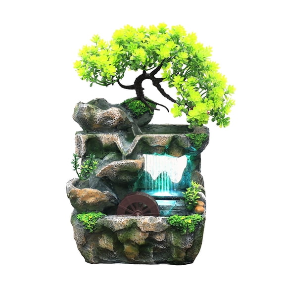 Luzkey Indoor Water Fountain with Colorful Light 110V with Automatic Pump Cascading Rockery Bonsai Decor Desk Decoration for Bedroom