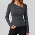 thumbnail image 6 of Hurxie Womens Fall Long Sleeve Asymmetrical Y2K Tops Cozy Ribbed Fabric, Slim Fitted Shirts, Basic Tees, Lightweight Sweater Dark Gray,S, 6 of 8