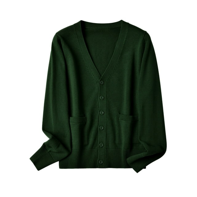 MAWCLOS Cardigan pour Femmes Manches Longues Manteau Col en V Veste Boutonnée Douce de Voyage Vert Foncé 4TG