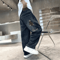 thumbnail image 5 of Boys Baggy Jeans Kids Casual Wide Leg Cargo Jeans Elastic Waist Denim Pants with Pockets Y2K Jean Pants Loose School Trousers, 5 of 7