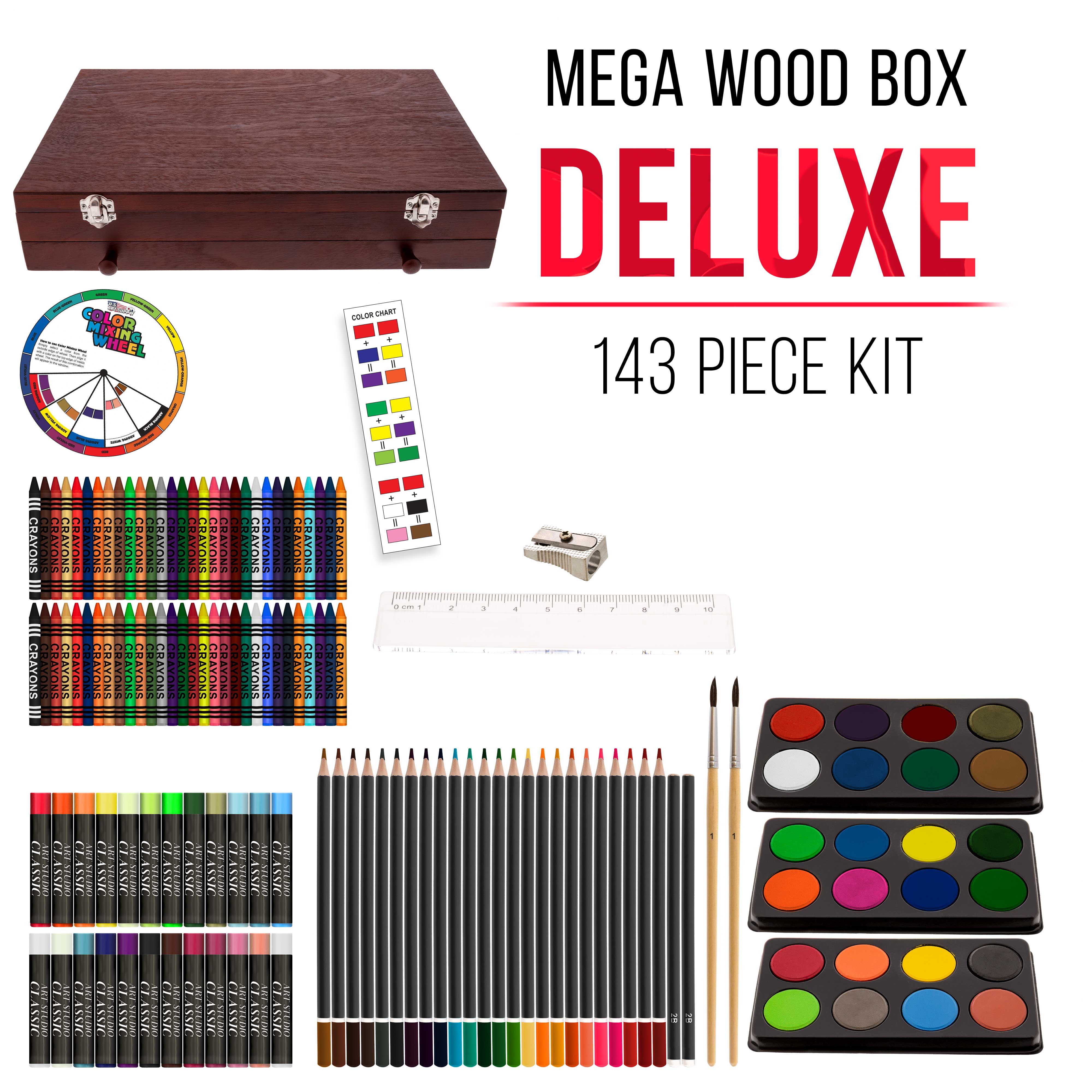 Color More 143 Piece Deluxe Art Set,Paint Set in Portable Wooden  Case,Professional Art Kit,Art Supplies for Adults,Teens and  Artist,Painting,Drawing & Art Suppl…