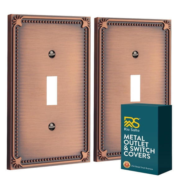Rio Salto Pearl Collection Matte Vintage Copper Toggle Flip Switch Plate 2-Pack 5" x 3.13" Midsize Metal Wall Plates Light Switch Plate, Heavy-Gauge Decorative Luxury Artisanal Premium Wall Plate