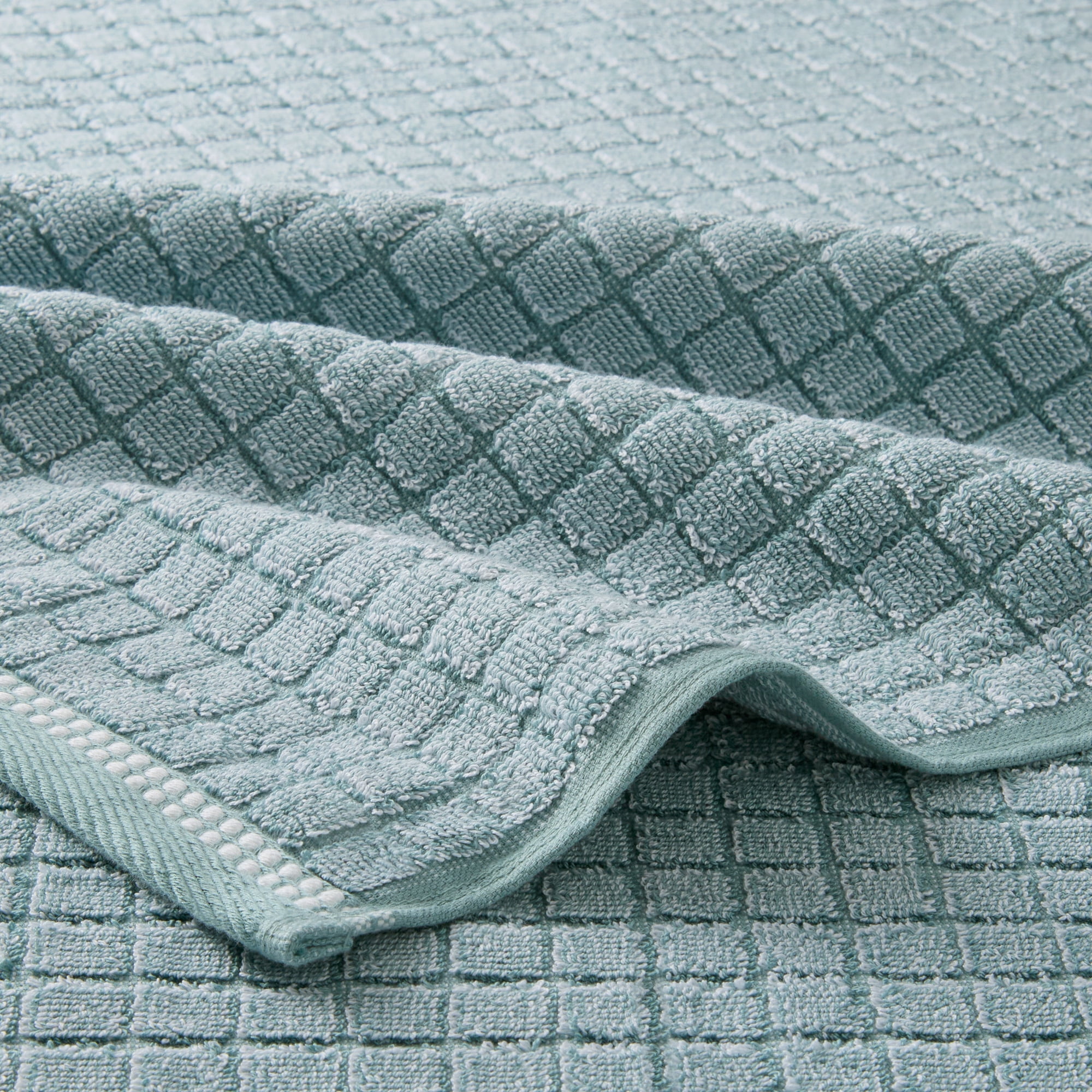 TOWN & COUNTRY EVERYDAY 6-Piece Textured Windowpane Set, 2-Bath Towels, 2-Hand Towels, 2-Washcloths, 100% Cotton, Plush & Absorbent 550GSM, Aqua Blue