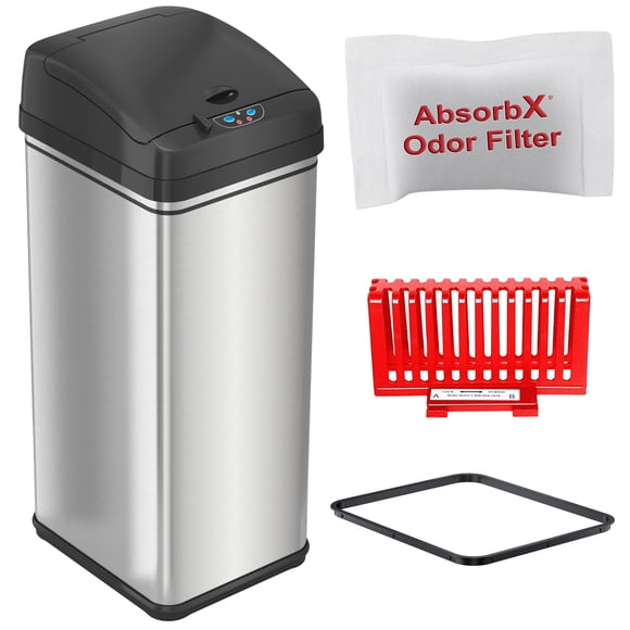 iTouchless 50 Liter / 13 Gallon Sensor 2.0 Kitchen Trash Can with Lid Lock and AbsorbX Odor Filter, Touchless Lid, Stainless Steel Garbage Recycling