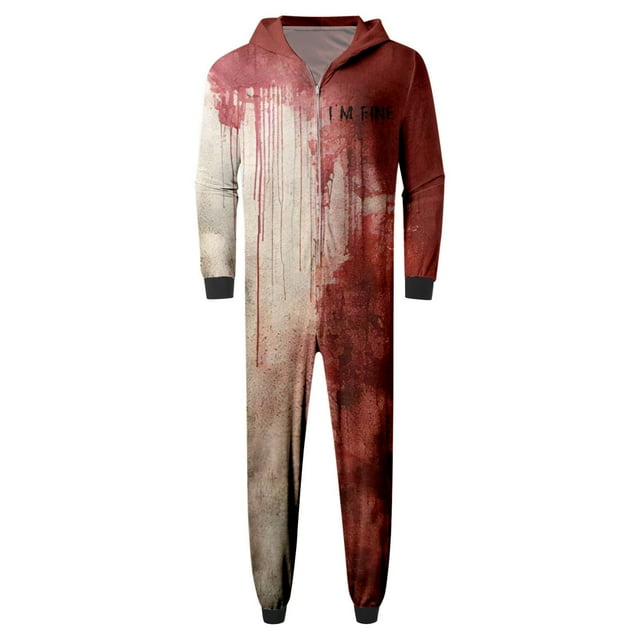 KHONTS , Pyjamas d'Halloween Assortis pour la Famille Combinaison Adulte Couples Hommes Pjs Pyjama une Pièce Fantaisie pour Femmes Rouge Brique S