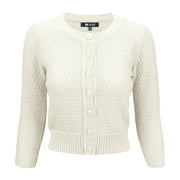 YEMAK Women's Crewneck Button Down 3/4 Sleeve Cropped Knit Cardigan Sweater MK3514