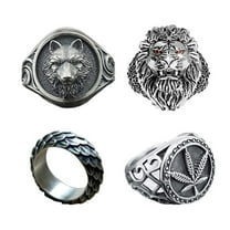4 Pcs Men's Rings Band Stainless Steel Rings for Men Ring Set Vintage Gothic Biker Ring Silver Retro Ring Set Size O-V 1/2