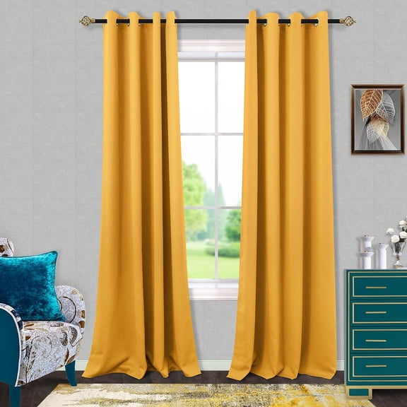 LKIFFA-Yellow Curtains 96 Inches Long for Bedroom 2 Panels Set Grommet Blackout Living Room Window Curtains