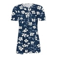 thumbnail image 4 of Summer Floral Print Button Down Shirt for Women Boho Casual Short Sleeve V Neck Blouse Top Dark Blue S, 4 of 5