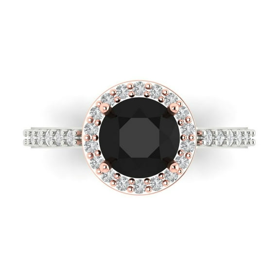 1.86 ctw Solitaire with Zirconia Diamond Accents Anniversary Ring for Women | Round Cut Natural Onyx | Hyperallergenic Solid 14K White/Rose Gold