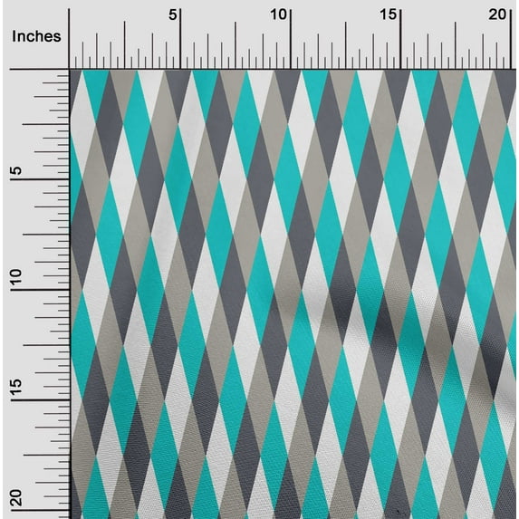 oneOone Polyester Lycra Turquoise Blue Fabric Argyle Check Sewing Material Print Fabric By The Yard 56 Inch Wide