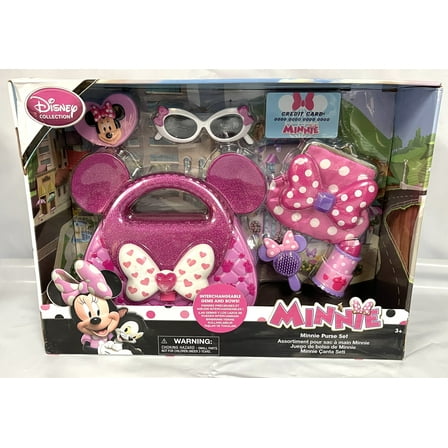 Disney Minnie Purse Set 11 Piece Playset Lipstick, Sunglasses, Mirror, Coin Purse, Credit Card, Bows, Gems and Brush