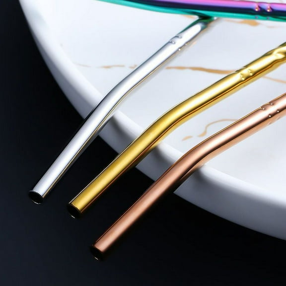 304 Stainless Steel Straw Spoon Combo - Extended Length Stirring and Drinking Straw
