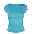 thumbnail image 3 of TAGOLD Womens Casual Summer Short Sleeve Tops Solid Color Crew Neck Backless Reversible Summer Casual Tee, 3 of 4
