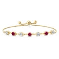 thumbnail image 2 of Gem Stone King 18K Yellow Gold Plated Silver White Moissanite and Red Created Ruby Infinity Links Bracelet for Women (2.52 Cttw, Round 4.5MM, Fully Adjustable up to 9 inch), 2 of 5