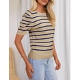 thumbnail image 4 of HAEOF Women's 2024 Trendy Summer Tops Lightweight Striped Puff Short Sleeve Crew Neck Dressy Casual T Shirts, 4 of 10