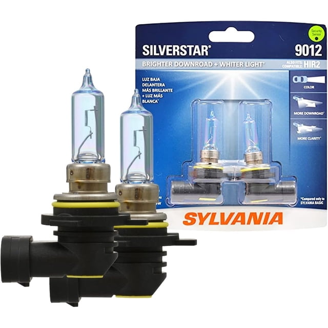 SYLVANIA - 9012 SilverStar - Bombilla halógena de alto rendimiento para faros delanteros, luces altas, luces bajas y antiniebla, bombilla de repuesto más brillante en carretera con luz más blanca (con