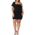 thumbnail image 1 of Vestidos envolventes de talla grande para mujer Agnes Orinda, con escote cuadrado, manga corta, vestido casual de verano midi 3X negro, 1 of 6